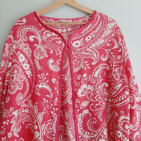 TANJAY Textured Light Paisley & Floral Satin Cardigan Top Sz 16 - Picture 2 of 12